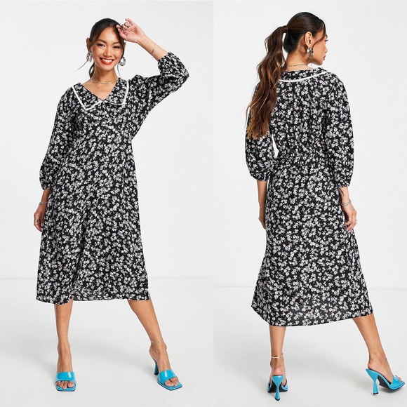 ASOS Dresses & Skirts - Trendyol Floral Midi Dress with Contrast Collar
